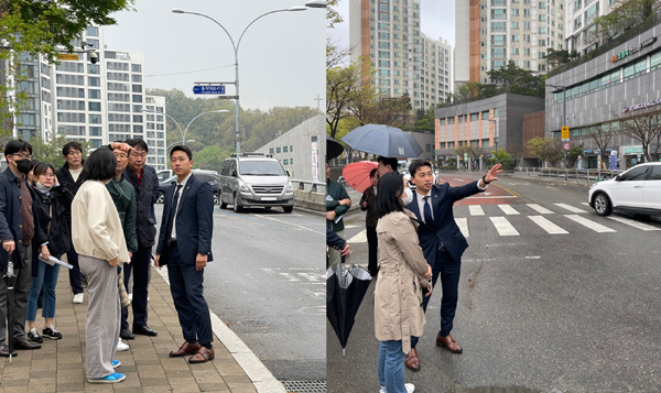 흑석동과 사당동 교통문제 현장을 방문해 점검 중인 이희원 서울시의원