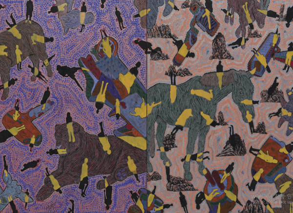 5대, 허진,  이종융합동물+유토피아2020-2, 한지에 수묵채색 및 아크릴, 2020, 162×130cm×2개