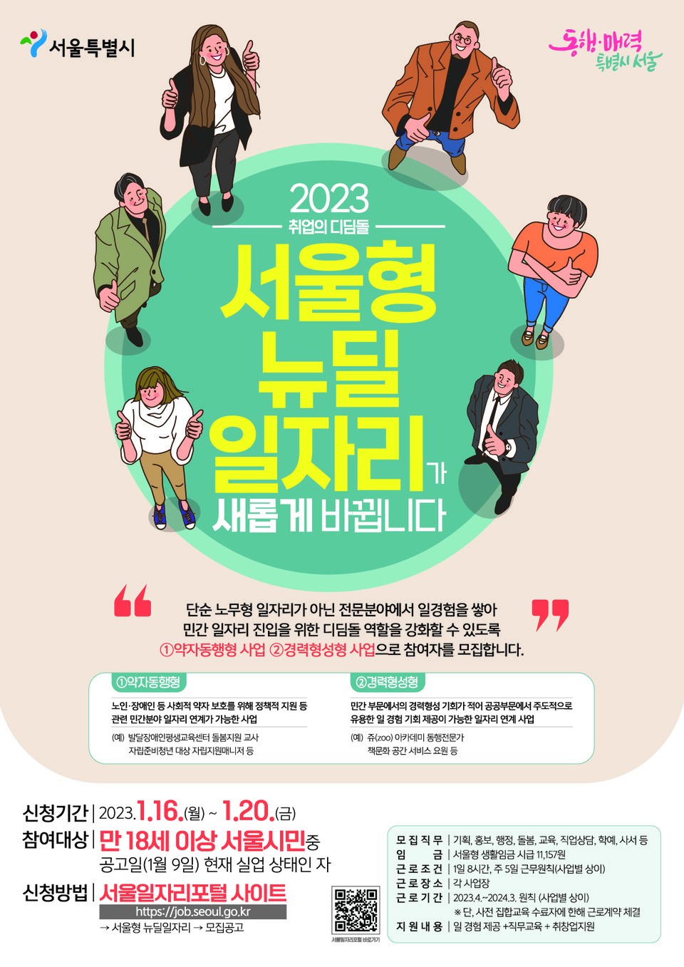 2023년 서울형 뉴딜일자리 모집공고 포스터
